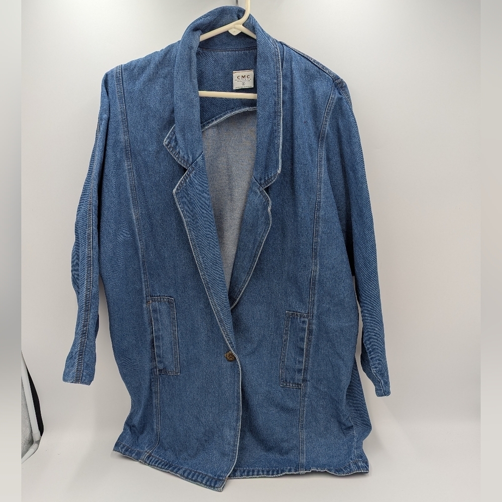 Vintage CMC Women's Denim Blazer Jacket Oversized Coat Small Retro Made In US
